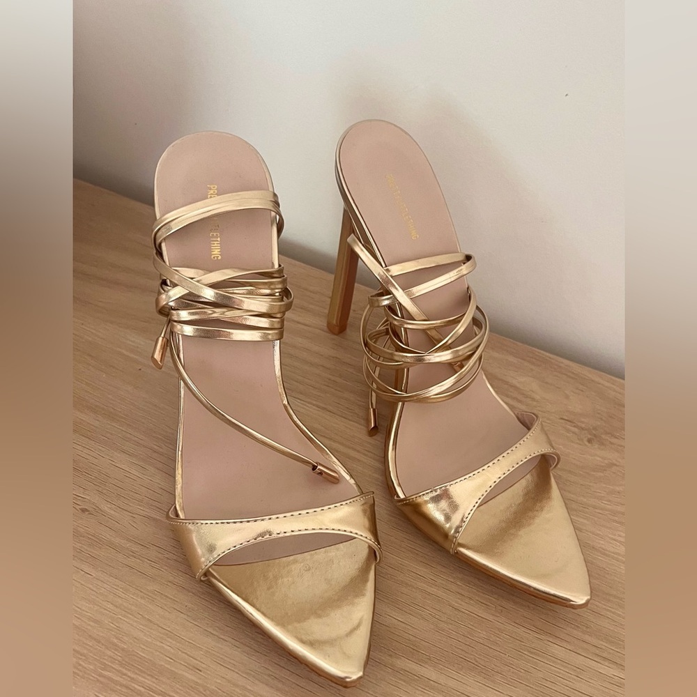 PrettyLittleThing Gold Strappy Heels